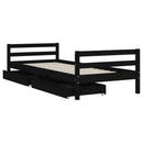 sengeramme til juniorseng m. skuffer 90x200 cm massivt fyr sort