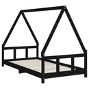 sengeramme til juniorseng 90x190 cm massivt fyrretræ sort