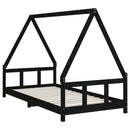 sengeramme til juniorseng 90x190 cm massivt fyrretræ sort