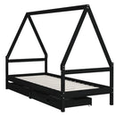 sengeramme til juniorseng m. skuffer 80x200 cm massivt fyr sort