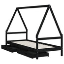 sengeramme til juniorseng m. skuffer 90x200 cm massivt fyr sort