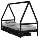 sengeramme til juniorseng m. skuffer 90x190 cm massivt fyr sort