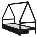 sengeramme til juniorseng m. skuffer 90x190 cm massivt fyr sort