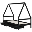 sengeramme til juniorseng m. skuffer 90x190 cm massivt fyr sort