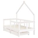 sengeramme til juniorseng m. skuffer 70x140 cm massivt fyr hvid