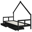 sengeramme til juniorseng m. skuffer 80x200 cm massivt fyr sort