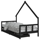 sengeramme til juniorseng m. skuffer 90x200 cm massivt fyr sort
