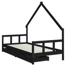 sengeramme til juniorseng m. skuffer 90x200 cm massivt fyr sort