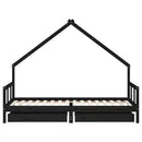 sengeramme til juniorseng m. skuffer 90x200 cm massivt fyr sort