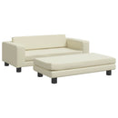børnesofa med fodskammel 100x50x30 cm kunstlæder cremefarvet