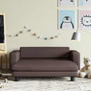børnesofa med fodskammel 100x50x30 cm kunstlæder brun