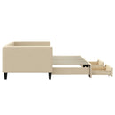daybed med udtræk og skuffer 90x200 cm stof cremefarvet