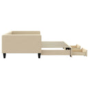 daybed med udtræk og skuffer 100x200 cm stof cremefarvet