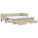 daybed med udtræk og skuffer 80x200 cm stof cremefarvet