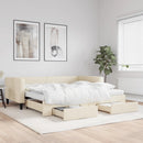 daybed med udtræk og skuffer 100x200 cm stof cremefarvet