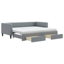 daybed med udtræk og skuffer 90x190 cm stof lysegrå