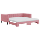 daybed med udtræk og madras 100x200 cm velour lyserød