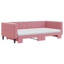 daybed med udtræk og madras 100x200 cm velour lyserød