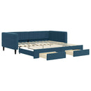 daybed med udtræk og skuffer 100x200 cm velour blå