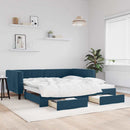 daybed med udtræk og skuffer 100x200 cm velour blå
