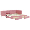 daybed med udtræk og skuffer 100x200 cm velour lyserød