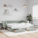 daybed med udtræk og skuffer 90x200 cm velour lysegrå