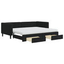 daybed med udtræk og skuffer 90x200 cm velour sort