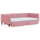 daybed med udtræk og skuffer 100x200 cm velour lyserød