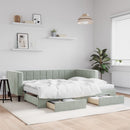 daybed med udtræk og skuffer 90x190 cm velour lysegrå