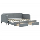 daybed med udtræk og skuffer 90x200 cm stof lysegrå