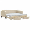 daybed med udtræk og skuffer 90x200 cm stof cremefarvet