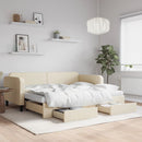 daybed med udtræk og skuffer 90x200 cm stof cremefarvet
