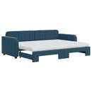 daybed med udtræk og madras 80x200 cm velour blå