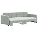 daybed med udtræk og madras 90x200 cm velour lysegrå