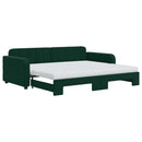 daybed med udtræk og madras 90x200 cm velour mørkegrøn
