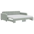 daybed med udtræk og madras 90x190 cm velour lysegrå
