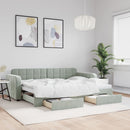daybed med udtræk og skuffer 80x200 cm velour lysegrå