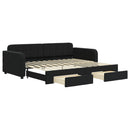 daybed med udtræk og skuffer 90x200 cm velour sort
