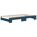 daybed med udtræk og skuffer 100x200 cm velour blå