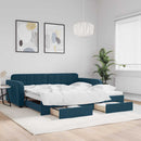 daybed med udtræk og skuffer 100x200 cm velour blå