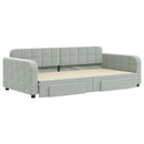 daybed med udtræk og skuffer 100x200 cm velour lysegrå