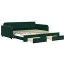 daybed med udtræk og skuffer 100x200 cm velour mørkegrøn
