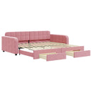daybed med udtræk og skuffer 100x200 cm velour lyserød