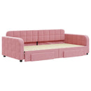 daybed med udtræk og skuffer 100x200 cm velour lyserød