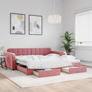 daybed med udtræk og skuffer 100x200 cm velour lyserød