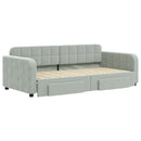 daybed med udtræk og skuffer 90x190 cm velour lysegrå