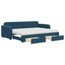 daybed med udtræk og skuffer 80x200 cm stof blå