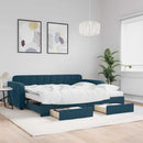 daybed med udtræk og skuffer 90x200 cm velour blå