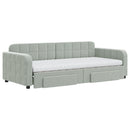 daybed med udtræk og skuffer 90x200 cm velour lysegrå