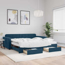daybed med udtræk og skuffer 100x200 cm velour blå
